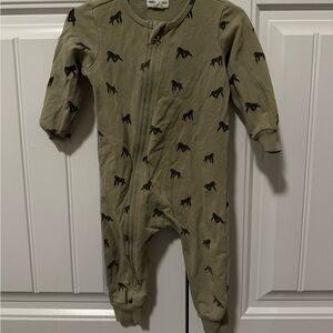 Mikes the label - Olive Green Footed One-Piece with Black ape Print